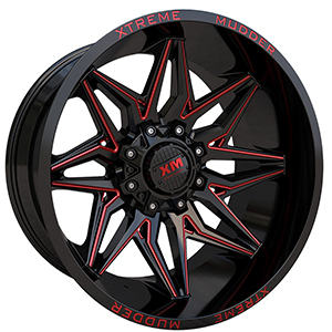 Xtreme Mudder XM342 Gloss Black Red Milled