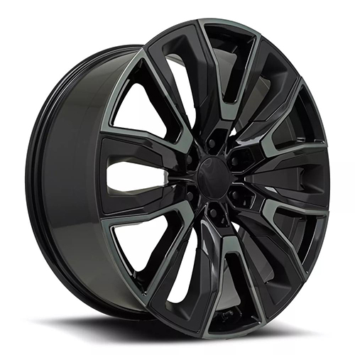 Factory Reproductions FR 207 GM Split 6 Spoke Gloss Black Machines With Dark Tint and Satin Black Inserts