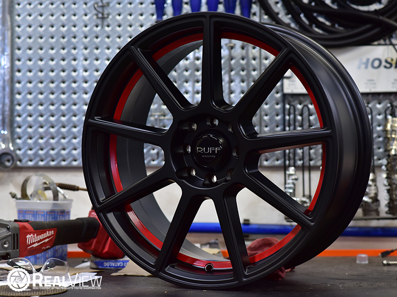 Ruff 366 17x7 6 38 Satin Black Red Stripe Wheels Rims 