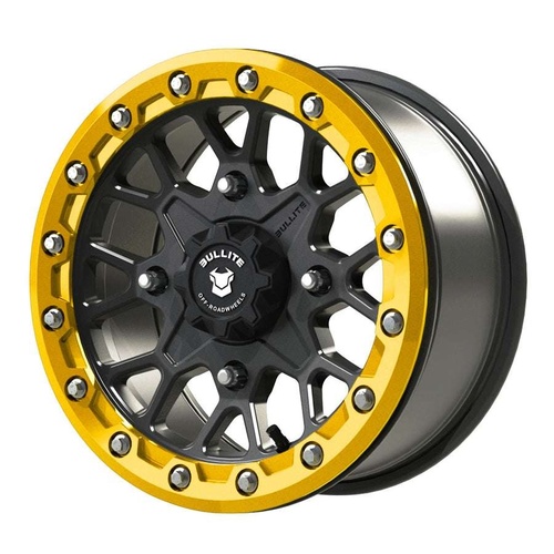 Bullite Bt-05 Gunmetal Gray W/ Neo Yellow Beadlock - Part Number BT051507041561117 Bullite Bt-05 Gunmetal Gray W/ Neo Yellow Beadlock Photo