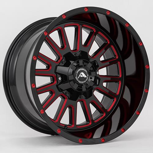 American Offroad A105 Gloss Black W/ Red Milled Spokes - Part Number A10520A0xxx-24BMI-539Red American Offroad A105 Gloss Black W/ Red Milled Spokes Photo