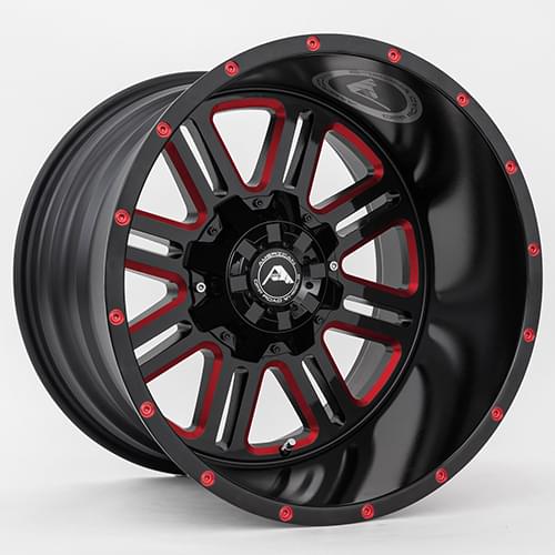American Offroad A106 Gloss Black W/ Red Milled Spokes - Part Number A10620A0xxx-24BMI-527Red American Offroad A106 Gloss Black W/ Red Milled Spokes Photo