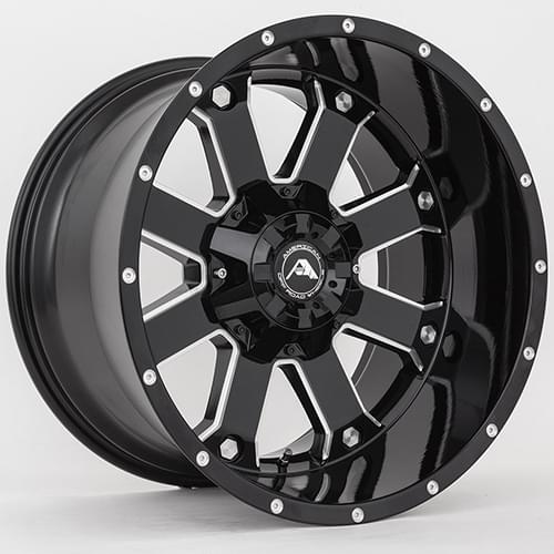 American Offroad A108 Gloss Black W/ Milled Spokes - Part Number A10820A0xxx-24BMI-527 American Offroad A108 Gloss Black W/ Milled Spokes Photo