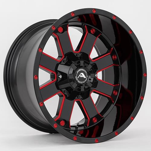 American Offroad A108 Gloss Black W Red Milled Spokes