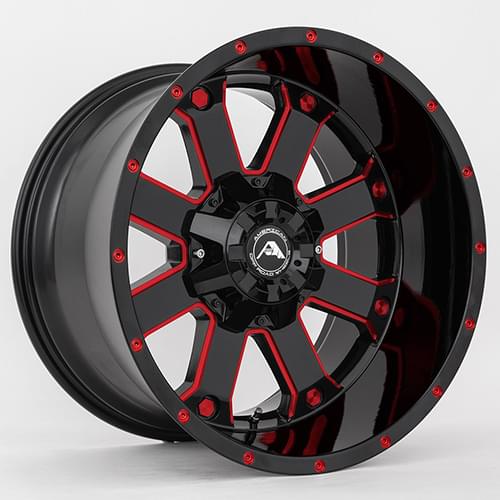 American Offroad A108 Gloss Black W/ Red Milled Spokes - Part Number A10820A0xxx-24BMI-550Red American Offroad A108 Gloss Black W/ Red Milled Spokes Photo