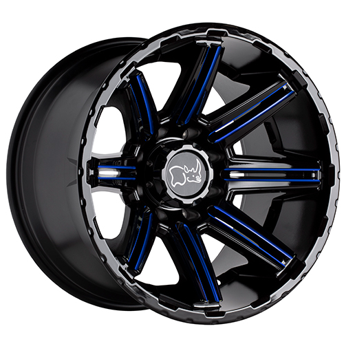 Black Rhino Rampage Gloss Black W/ Blue Milled Spokes - Part Number 2012RPG-45127U71 Black Rhino Rampage Gloss Black W/ Blue Milled Spokes Photo