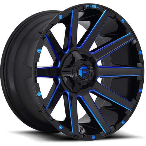 Fuel Offroad Contra D644 Gloss Black W/ Blue Milled Spokes - Part Number D64424408245 Fuel Offroad Contra D644 Gloss Black W/ Blue Milled Spokes Photo