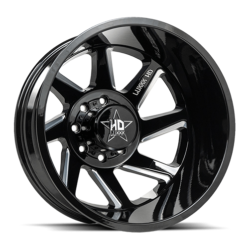 Luxxx HD Offroad LHD-14 Gloss Black Milled Dually Rear - Part Number DUALLYHD14-208258200-192X-A1-R Luxxx HD Offroad LHD-14 Gloss Black Milled Dually Rear Photo