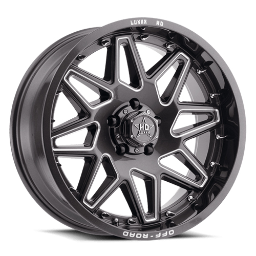 Luxxx HD Offroad LHD-17 Lava Gray Milled With Chrome Spike Rivets - Part Number LHD1720106139-18G-D1-11 Luxxx HD Offroad LHD-17 Lava Gray Milled With Chrome Spike Rivets Photo