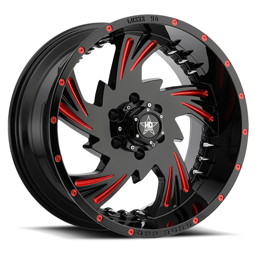Luxxx HD Offroad LHD-7 Gloss Black With Red Milling and Chrome Spiked Rivets - Part Number LHD722126135-44E-A3-11 Luxxx HD Offroad LHD-7 Gloss Black With Red Milling and Chrome Spiked Rivets Photo