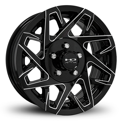HD Trailer Wheels Canyon Gloss Black W/ Milled Edges - Part Number CY1660820GB-M HD Trailer Wheels Canyon Gloss Black W/ Milled Edges Photo