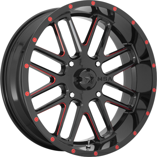 MSA Offroad M35 Bandit Gloss Black W/ Red Milled Spokes - Part Number M35-018756R MSA Offroad M35 Bandit Gloss Black W/ Red Milled Spokes Photo