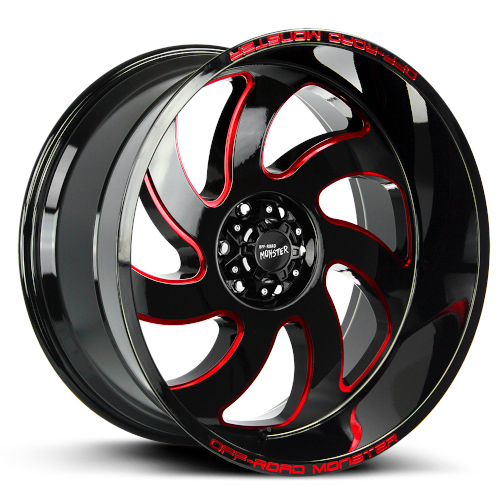 Off-Road Monster M07 Gloss Black Candy Red Milled - Part Number M070527N19GBMLR Off-Road Monster M07 Gloss Black Candy Red Milled Photo