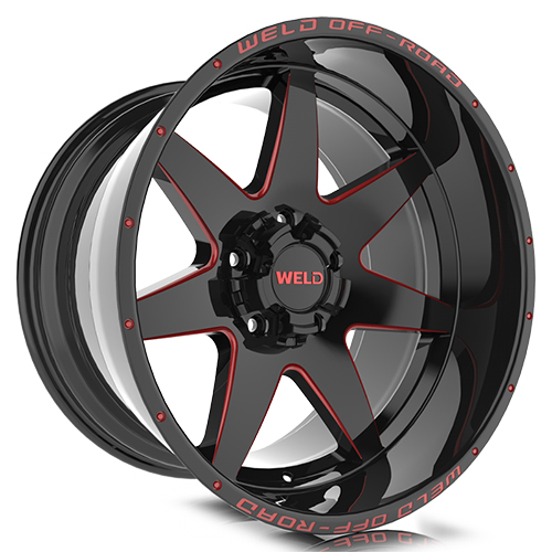 Weld Off-Road Retaliate W110 Gloss Black Red Milled - Part Number W11000057600 Weld Off-Road Retaliate W110 Gloss Black Red Milled Photo