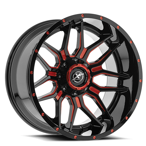 XF Offroad XF-222 Gloss Black Red Milled - Part Number XF-222221281651170-44GBRM XF Offroad XF-222 Gloss Black Red Milled Photo