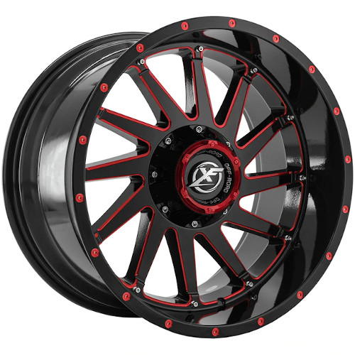 XF Offroad XF-216 Gloss Black and Red Milled and Chrome Rivets and Red Dots - Part Number XF-216201251271397-44GBMLRCR XF Offroad XF-216 Gloss Black and Red Milled and Chrome Rivets and Red Dots Photo